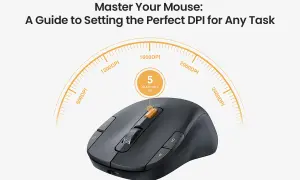 Souris noire avec molette et boutons, arc gradué indiquant les curseurs souris réglables de 800 à 2400 DPI.