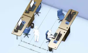 Aménagement de postes de travail respectant le code du travail : distances de 70cm, 90cm et 230cm entre les espaces.