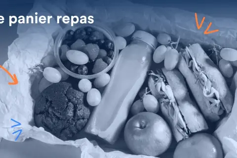 Un panier repas pour un repas d'entreprise obligatoire : sandwichs, fruits, cookie et boisson.