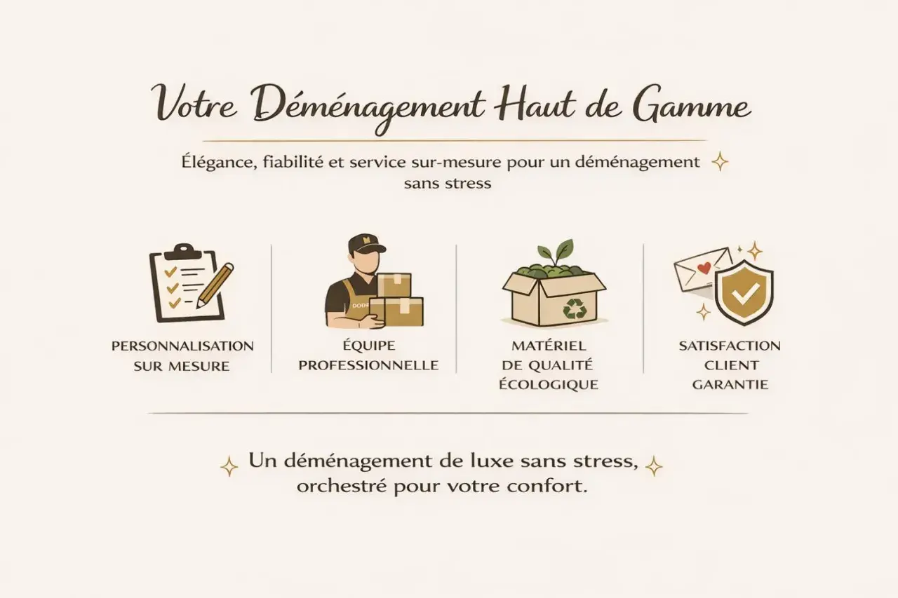 Annoncez un déménagement de luxe : personnalisation, équipe pro, matériel éco, satisfaction garantie. Votre confort avant tout.